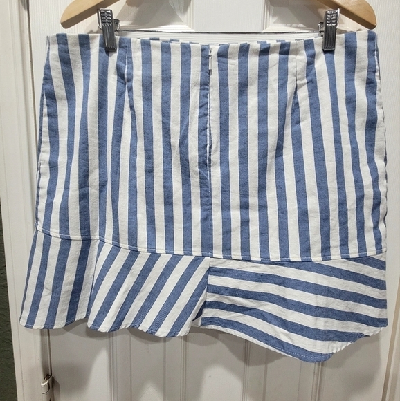 XXL Blue White Ruffle Stripes Mini Skirt Cottagecore Summer - Picture 4 of 7